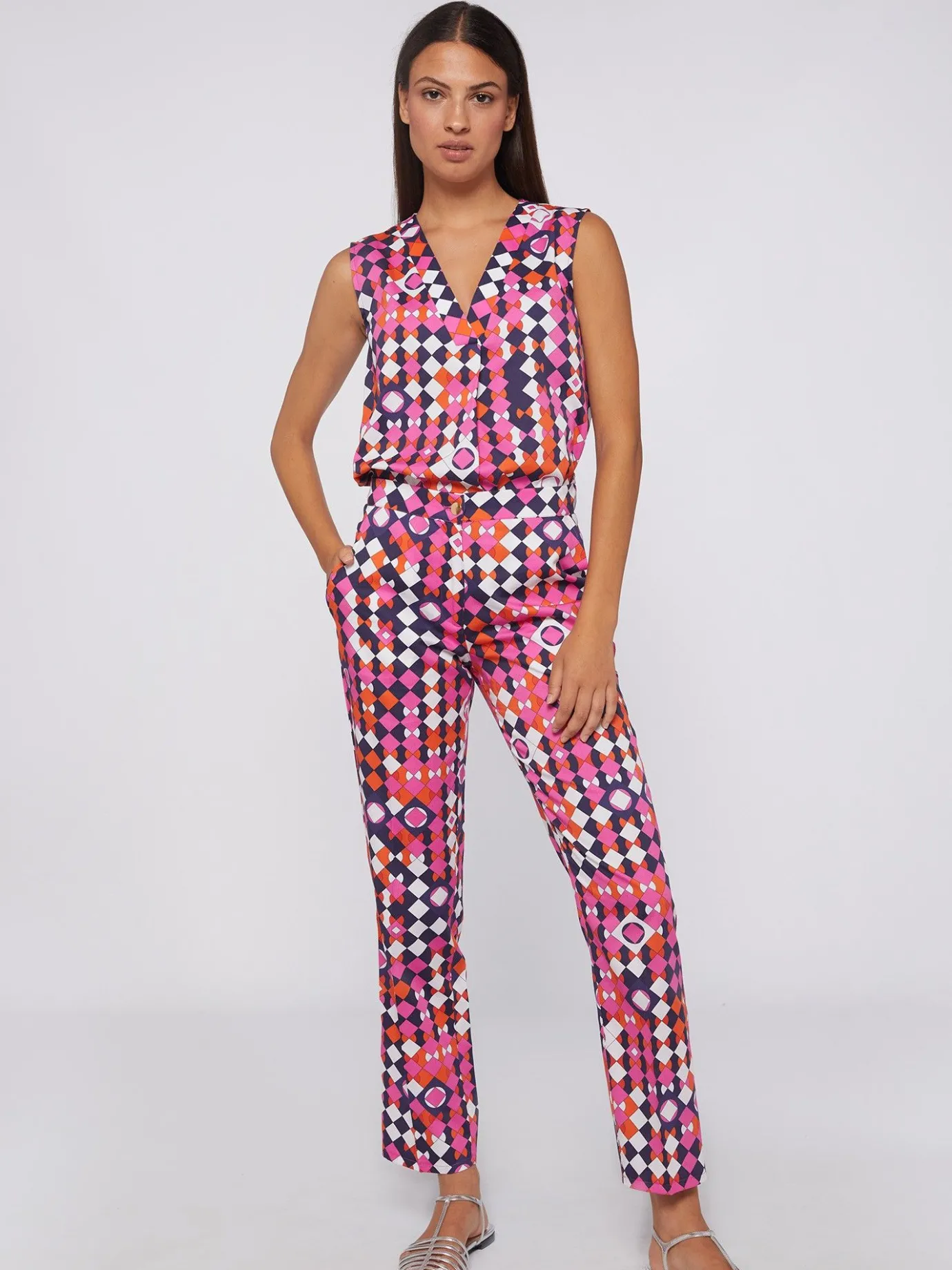 Women Vilagallo Trousers*Trouser Tiffany Pink Navy Geometric